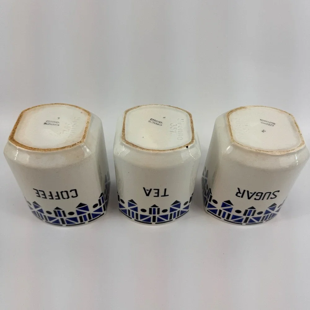 Art Deco Czech Pottery Canister Set Salt Box Yvonne Czechoslovakia Cobalt Blue